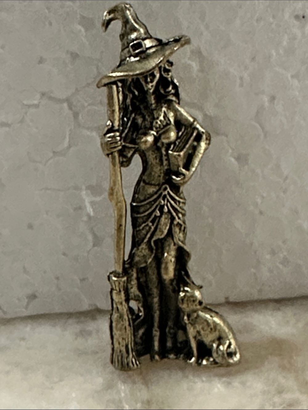 Antique Brass Witch Figurine Home Accent - Brass Finish